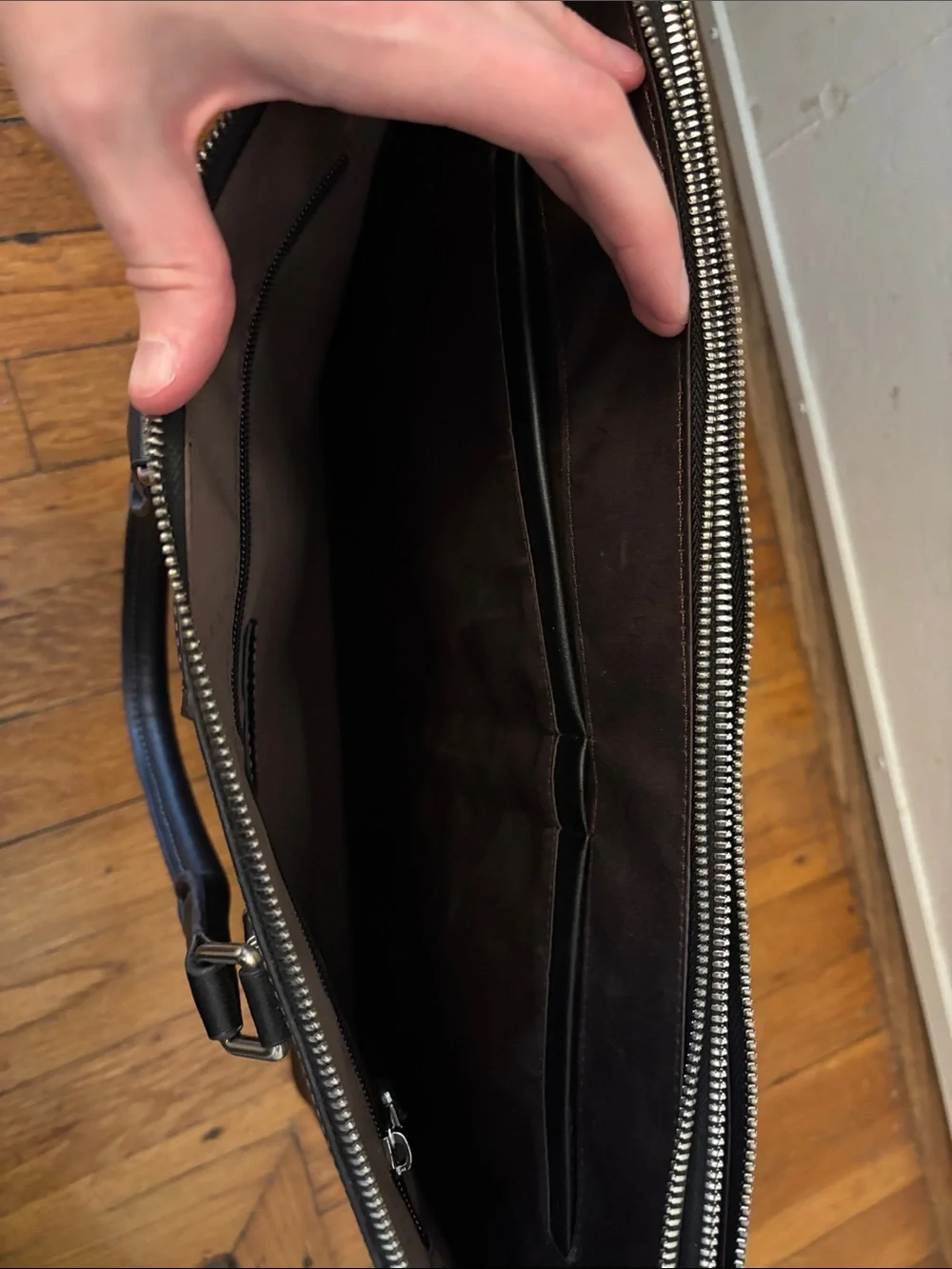 Bostanten Structured Leather Laptop Bag with Top Handles